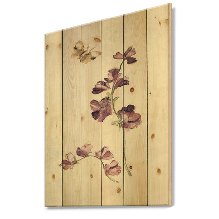 Wild Simple Wallflowers IV - Farmhouse Print on Natural Pine Wood