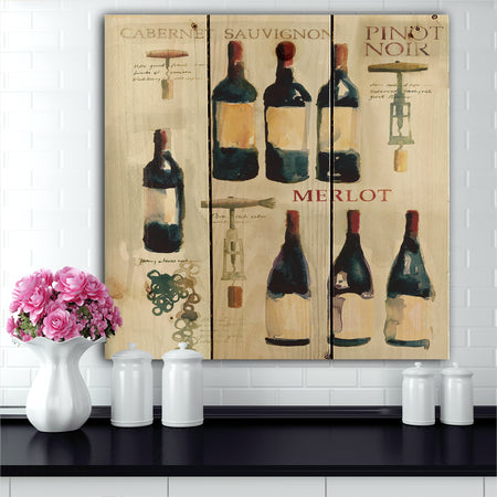 Red Sauvignon Wine Collage - Food and Beverage Print on Natural Pine Wood