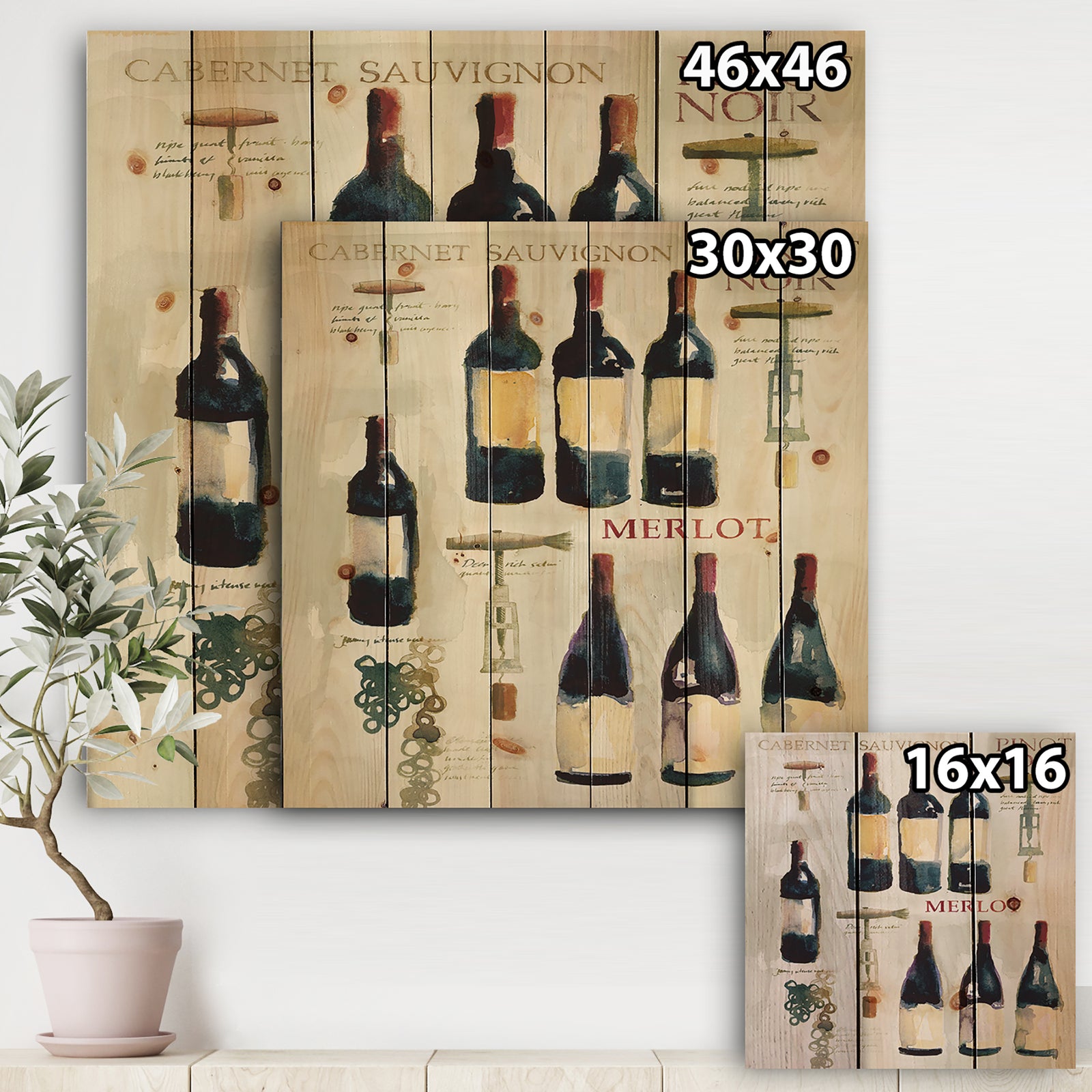 Red Sauvignon Wine Collage - Food and Beverage Print on Natural Pine Wood