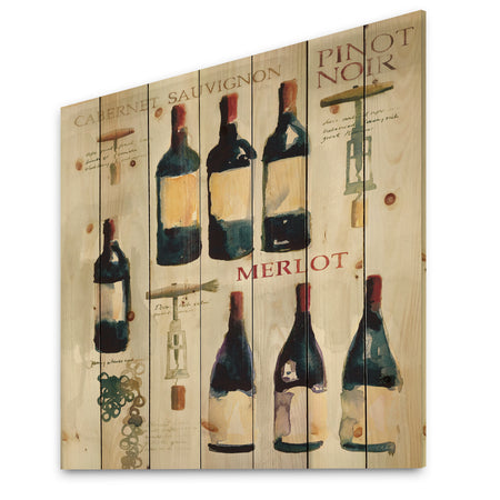 Red Sauvignon Wine Collage - Food and Beverage Print on Natural Pine Wood
