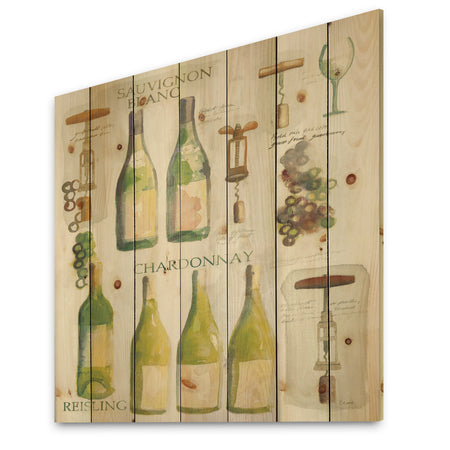 White Chardonnay Wine Collage - Food and Beverage Print on Natural Pine Wood