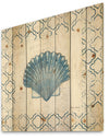 Navy Blue Scallop Shell - Nautical & Coastal Print on Natural Pine Wood