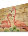 Gold Glam Flamingos - Animals Print on Natural Pine Wood