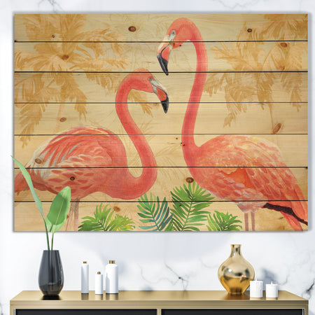 Gold Glam Flamingos - Animals Print on Natural Pine Wood