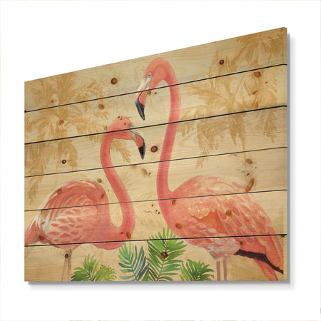 Gold Glam Flamingos - Animals Print on Natural Pine Wood