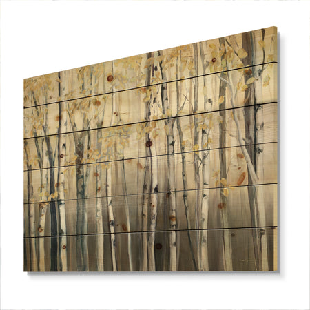 Golden Birch Forest I - Landscapes Print on Natural Pine Wood