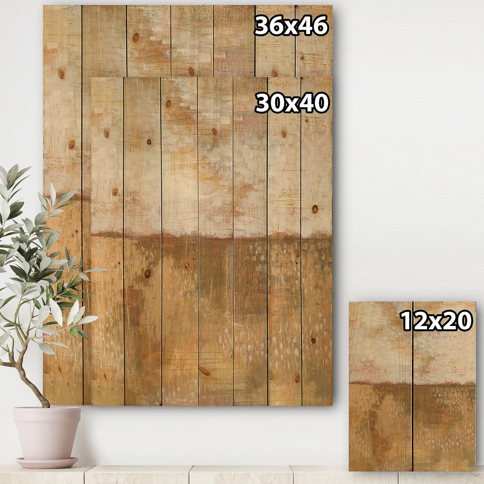 Amber Modern Horizon - Abstract Print on Natural Pine Wood