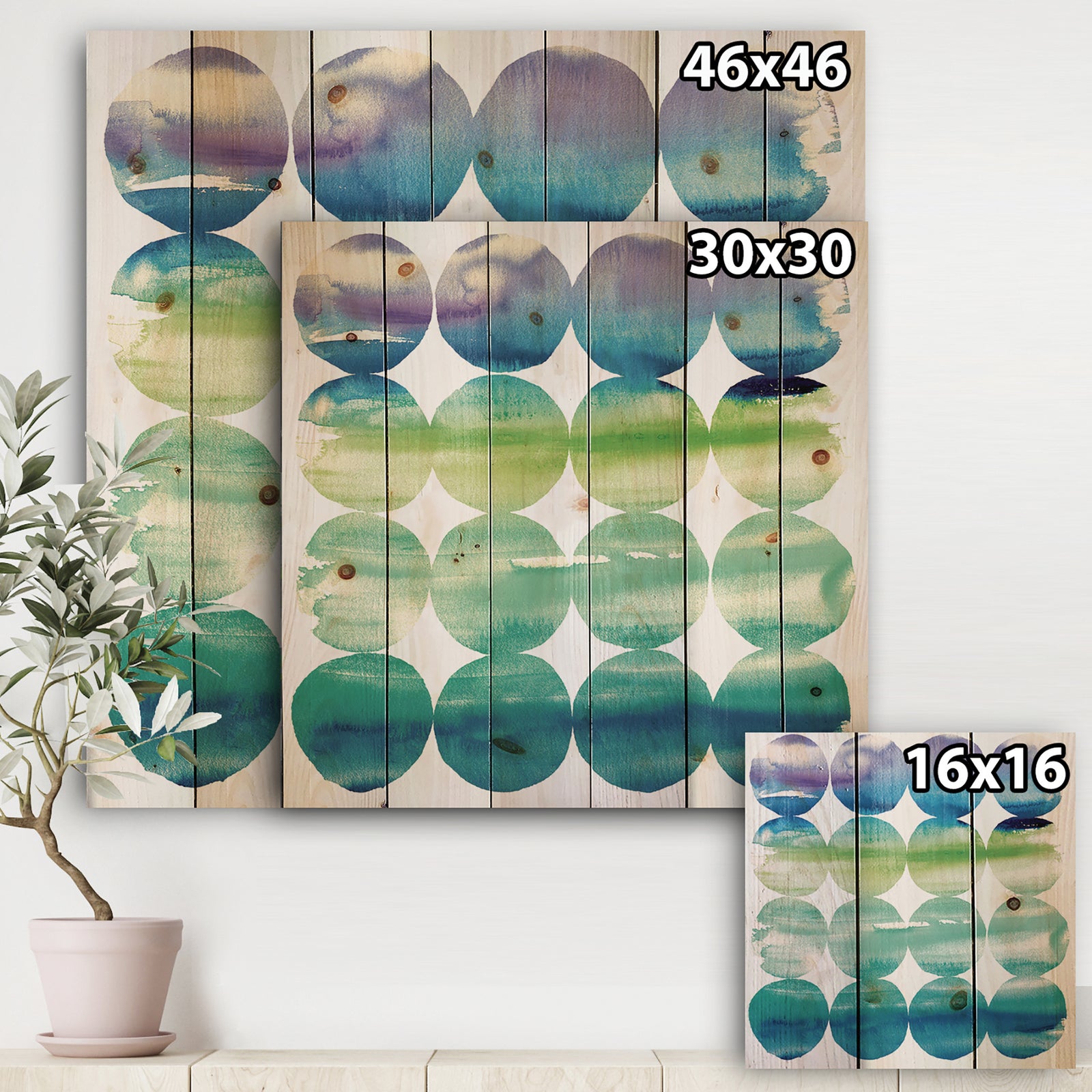 Circle Abstract Blue Colorfields I - Modern & Transitional Print on Natural Pine Wood