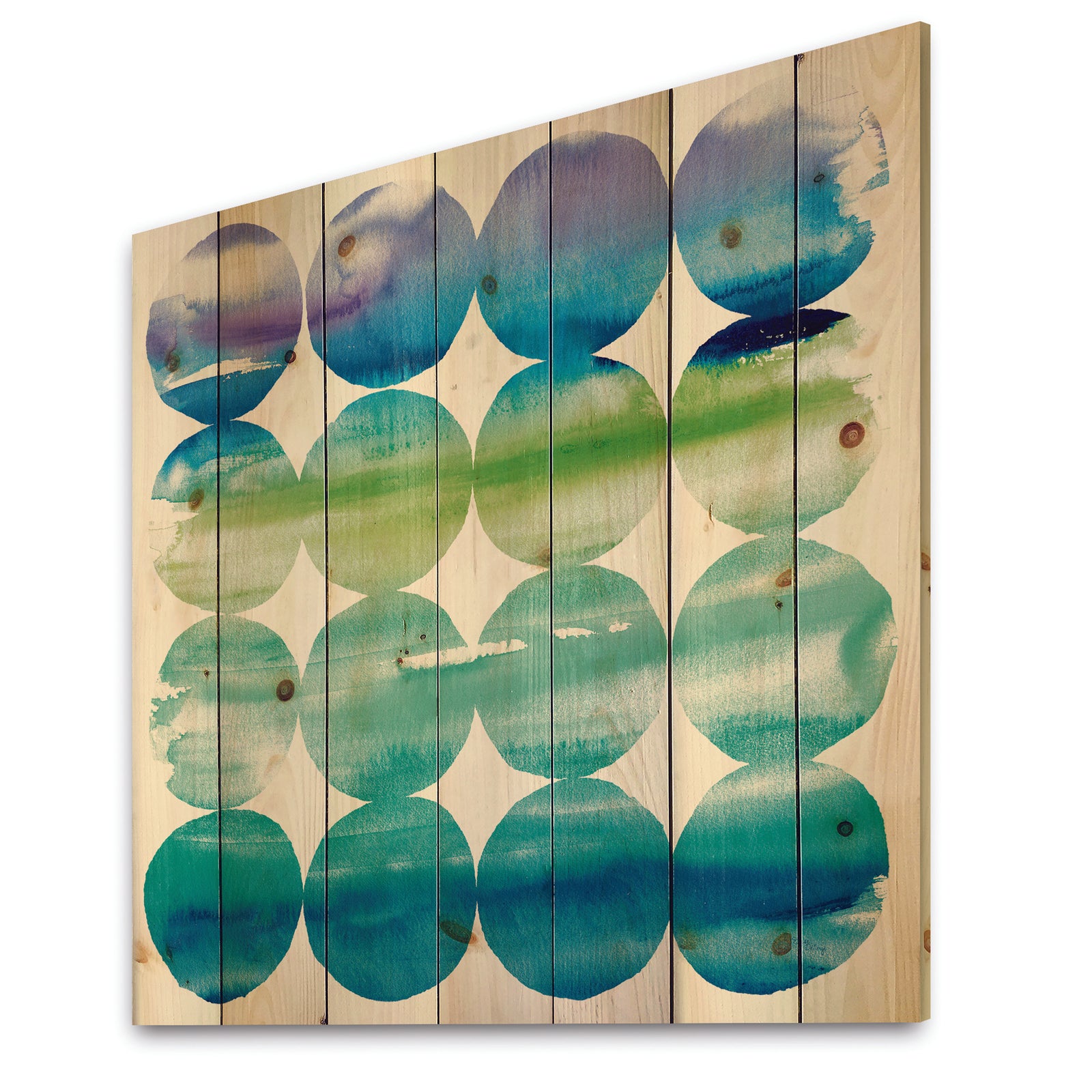 Circle Abstract Blue Colorfields I - Modern & Transitional Print on Natural Pine Wood