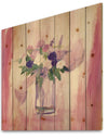 Pink Flower Still Life - Shabby Chic Print on Natural Pine Wood