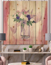 Pink Flower Still Life - Shabby Chic Print on Natural Pine Wood