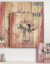 Pink Flower Still Life - Shabby Chic Print on Natural Pine Wood