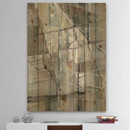 Silver and Beige Abstract Waterpainting - Contemporary Print on Natural Pine Wood