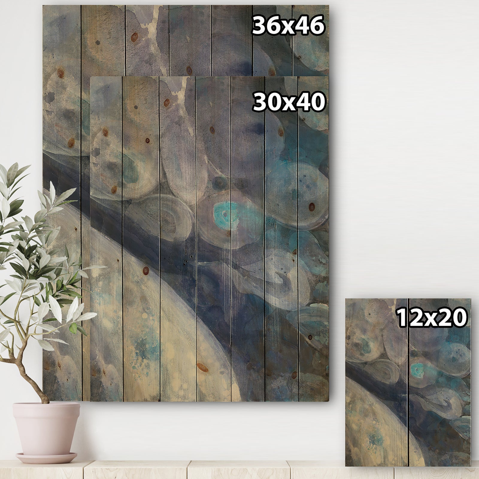 Into the Indigo Stream I - Abstract Print on Natural Pine Wood