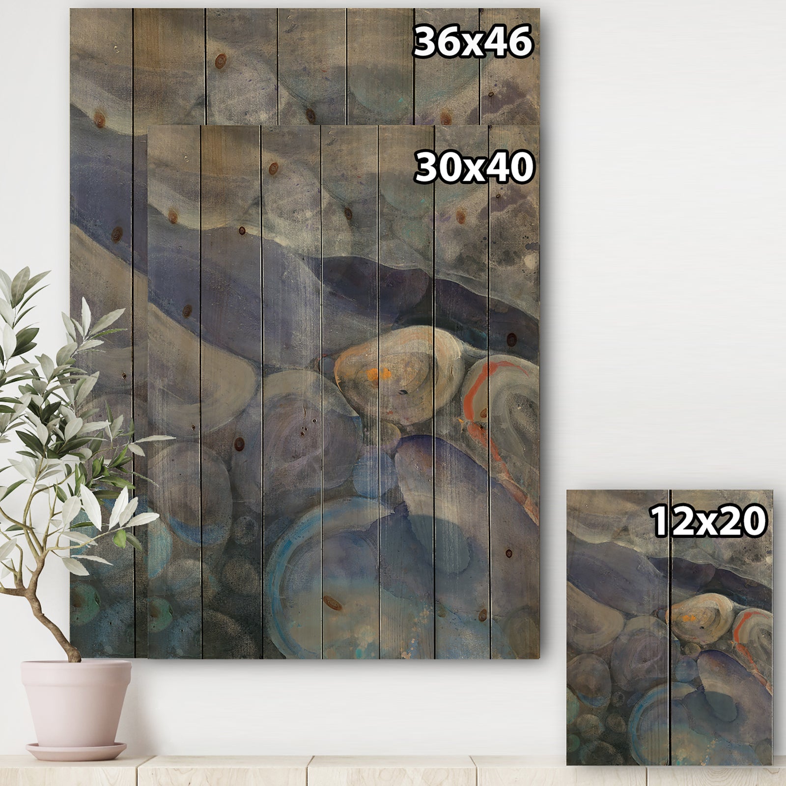 Into the Indigo Stream II - Abstract Print on Natural Pine Wood