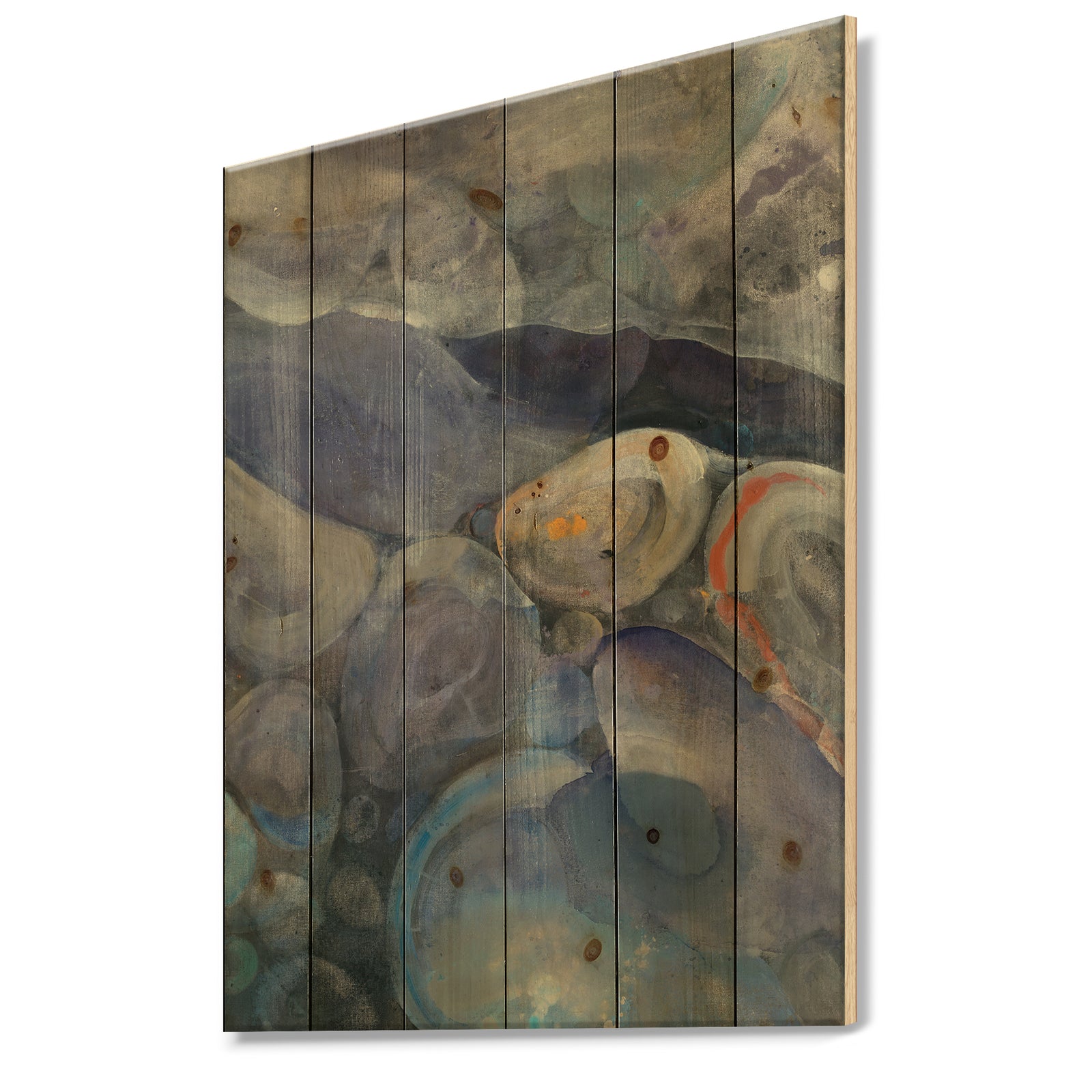 Into the Indigo Stream II - Abstract Print on Natural Pine Wood