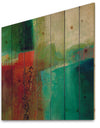 Abstract Impression Of Watercolor Blue And Red - Contemporary Print on Natural Pine Wood