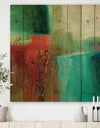 Abstract Impression Of Watercolor Blue And Red - Contemporary Print on Natural Pine Wood