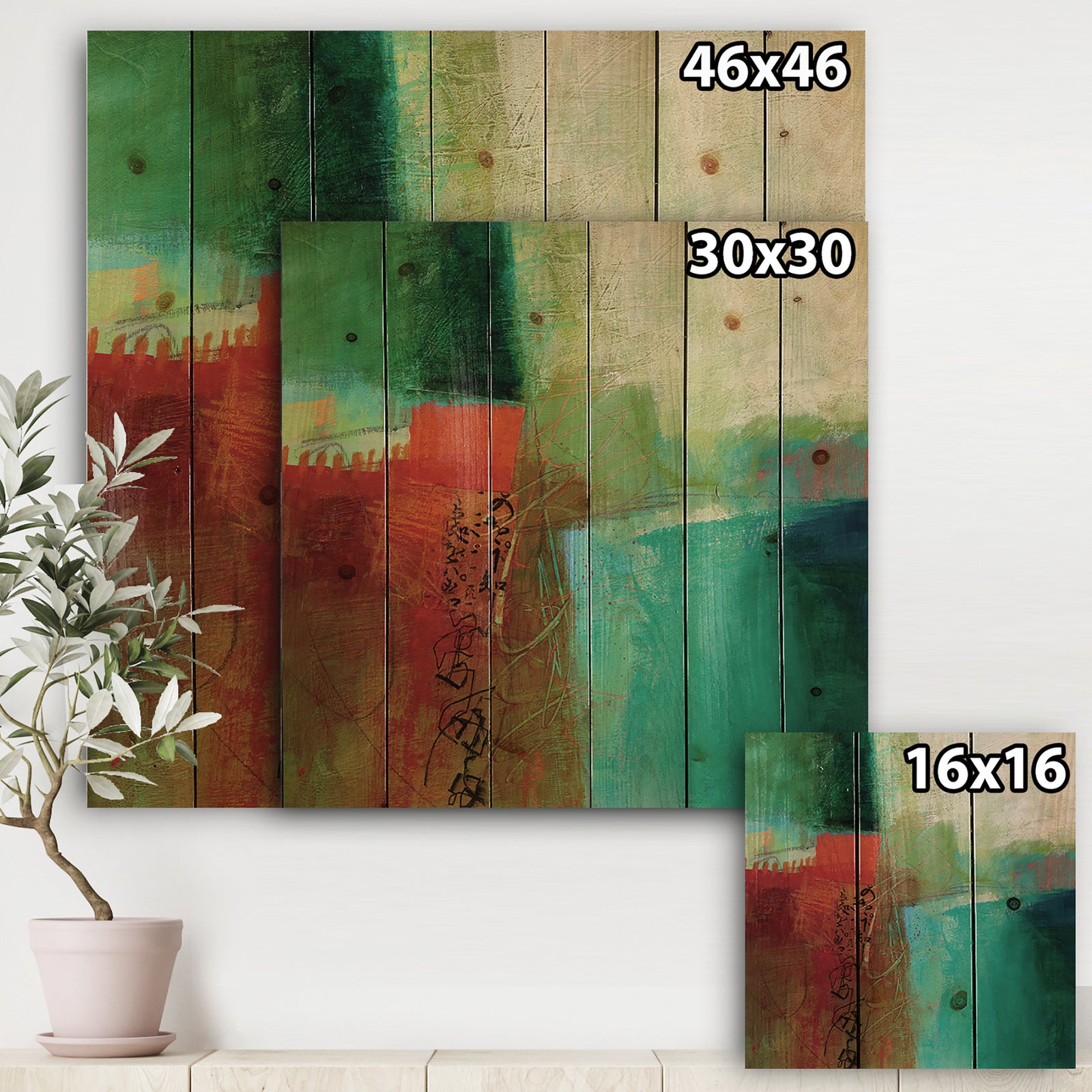 Abstract Impression Of Watercolor Blue And Red - Contemporary Print on Natural Pine Wood