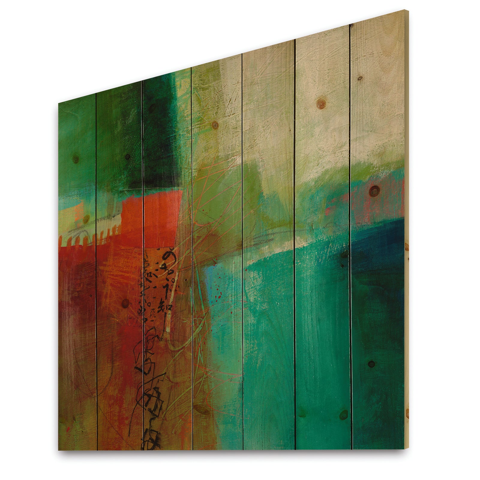 Abstract Impression Of Watercolor Blue And Red - Contemporary Print on Natural Pine Wood