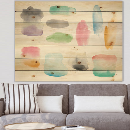 Watercolor Geometric Swatch Element III - Mid-Century Modern Print on Natural Pine Wood