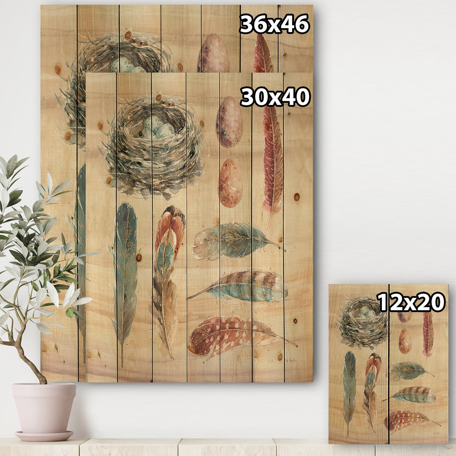 Feathers Cottage Family - Farmhouse Print on Natural Pine Wood