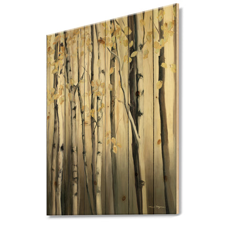 Golden Birch Forest IV - Cabin & Lodge Print on Natural Pine Wood