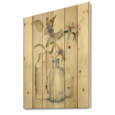 Blossoms on Birch Cottage Bouquet I - Farmhouse Print on Natural Pine Wood