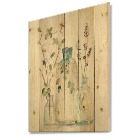 Blossoms on Birch Cottage Bouquet IV - Farmhouse Print on Natural Pine Wood