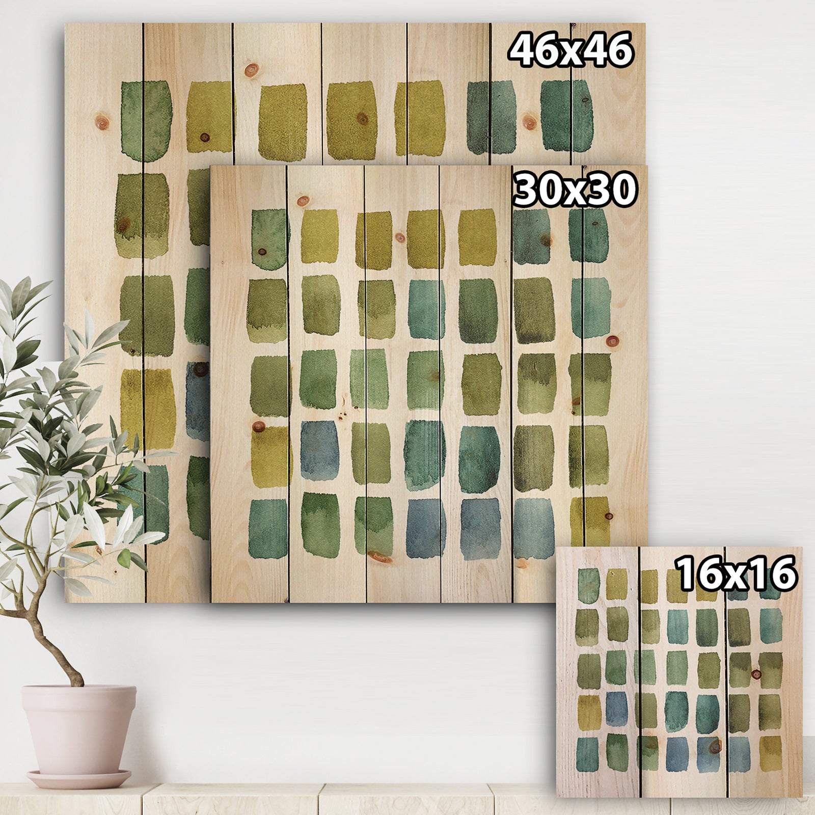 Geometric Maze of Blue And Green - Transitional Print on Natural Pine Wood