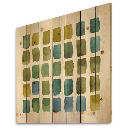 Geometric Maze of Blue And Green - Transitional Print on Natural Pine Wood