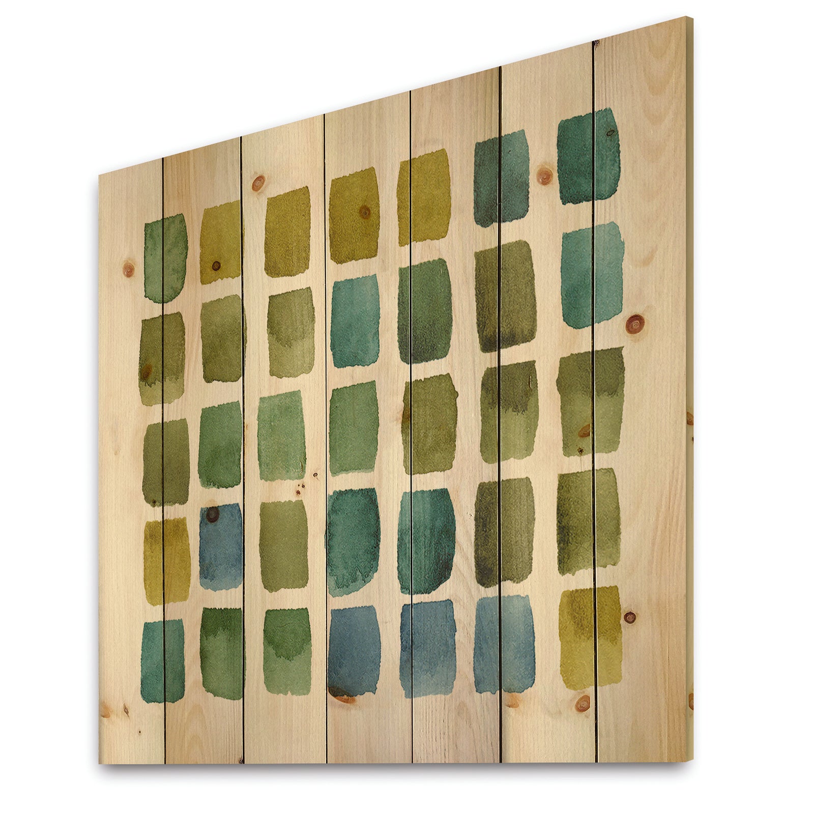 Geometric Maze of Blue And Green - Transitional Print on Natural Pine Wood