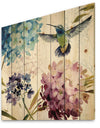 Porch & Den Hummingbird Blue Cottage Flower - Print on Natural Pine Wood