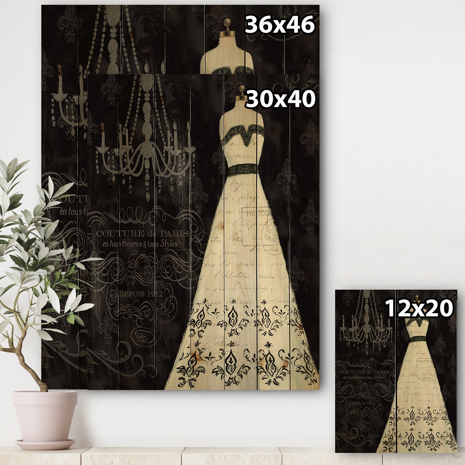 French Couture II - Fashion Print on Natural Pine Wood