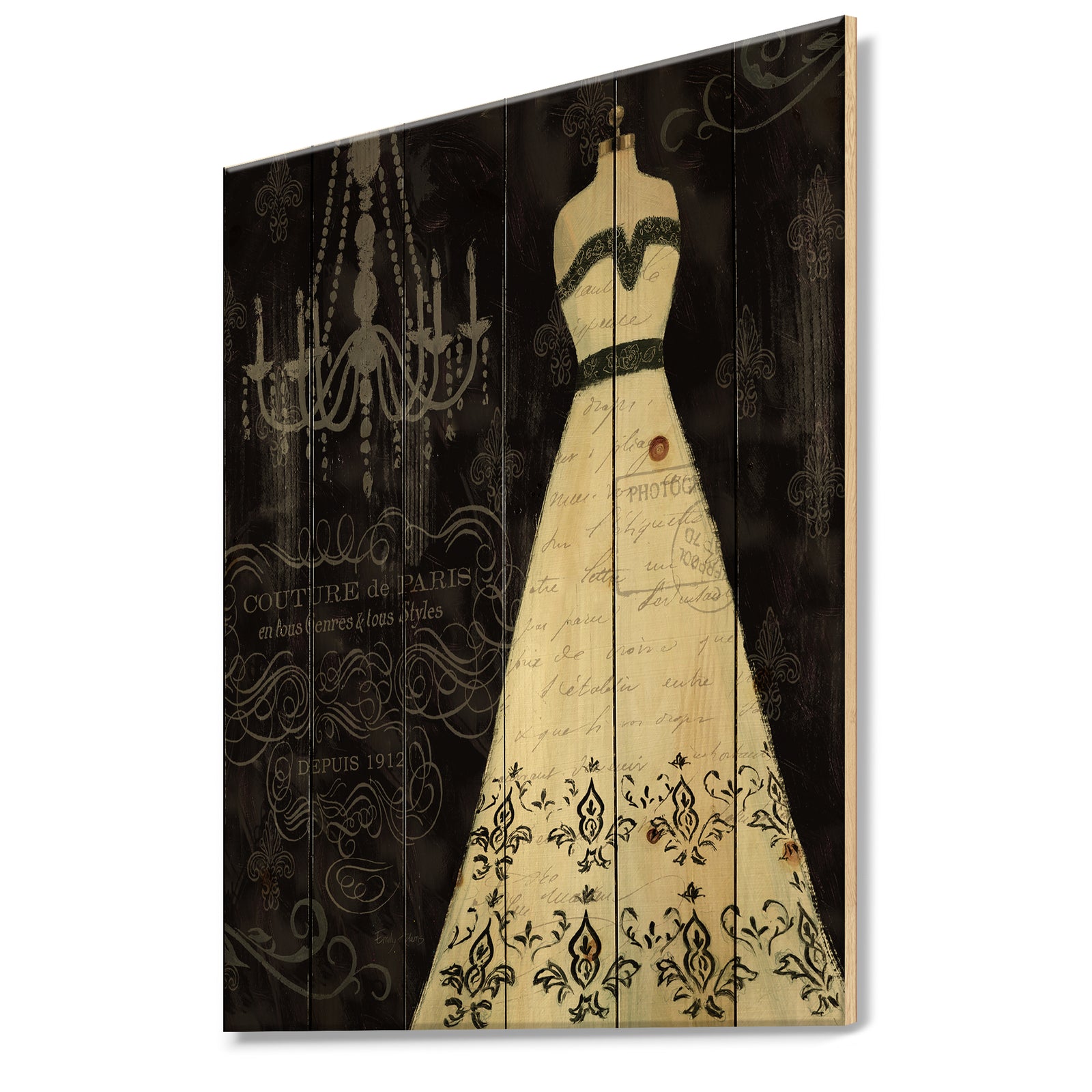 French Couture II - Fashion Print on Natural Pine Wood