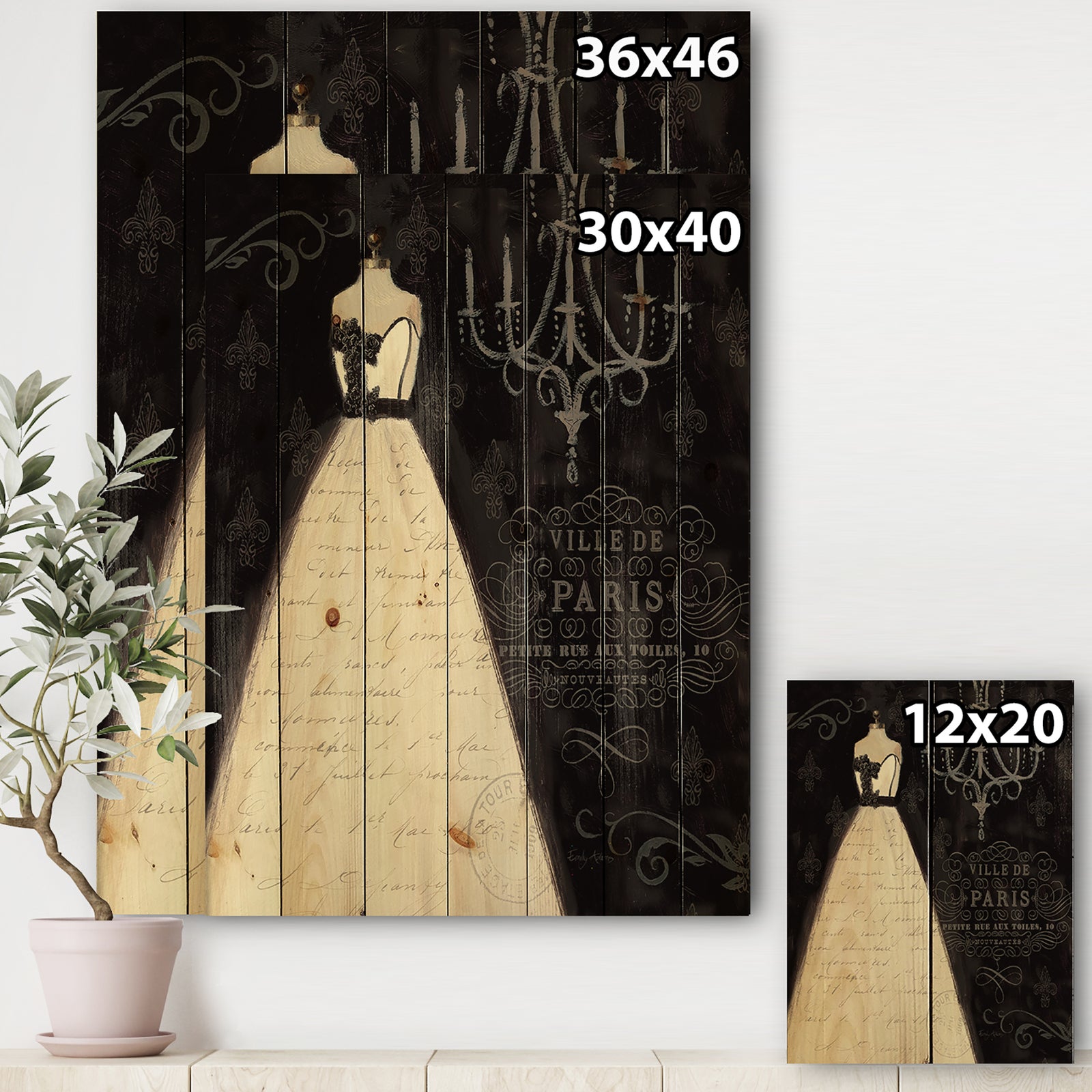 French Couture I - Fashion Print on Natural Pine Wood