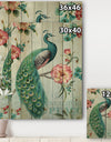 Peacock - Floral and botanical Print on Natural Pine Wood