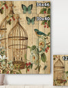 Blue Cottage Bird, Birdcage and Apple Blossoms I - Floral and botanical Print on Natural Pine Wood