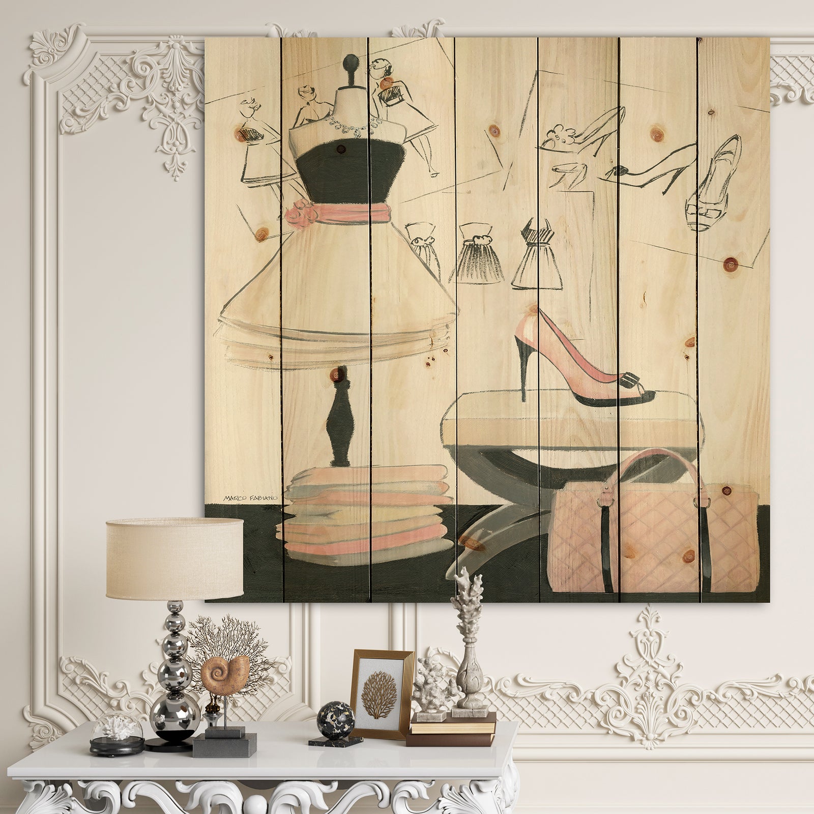 Chic Galm Closet V - Fashion Print on Natural Pine Wood