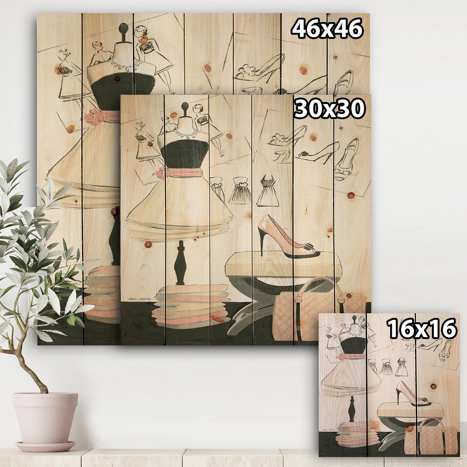 Chic Galm Closet V - Fashion Print on Natural Pine Wood