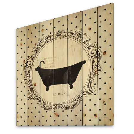 Vintage French Bathroom III - Traditional Bathroom Print on Natural Pine Wood