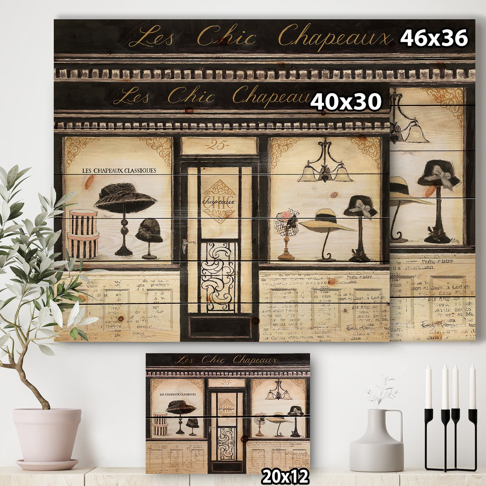 Les Chic Chapeaux French Fashion - Fashion Print on Natural Pine Wood