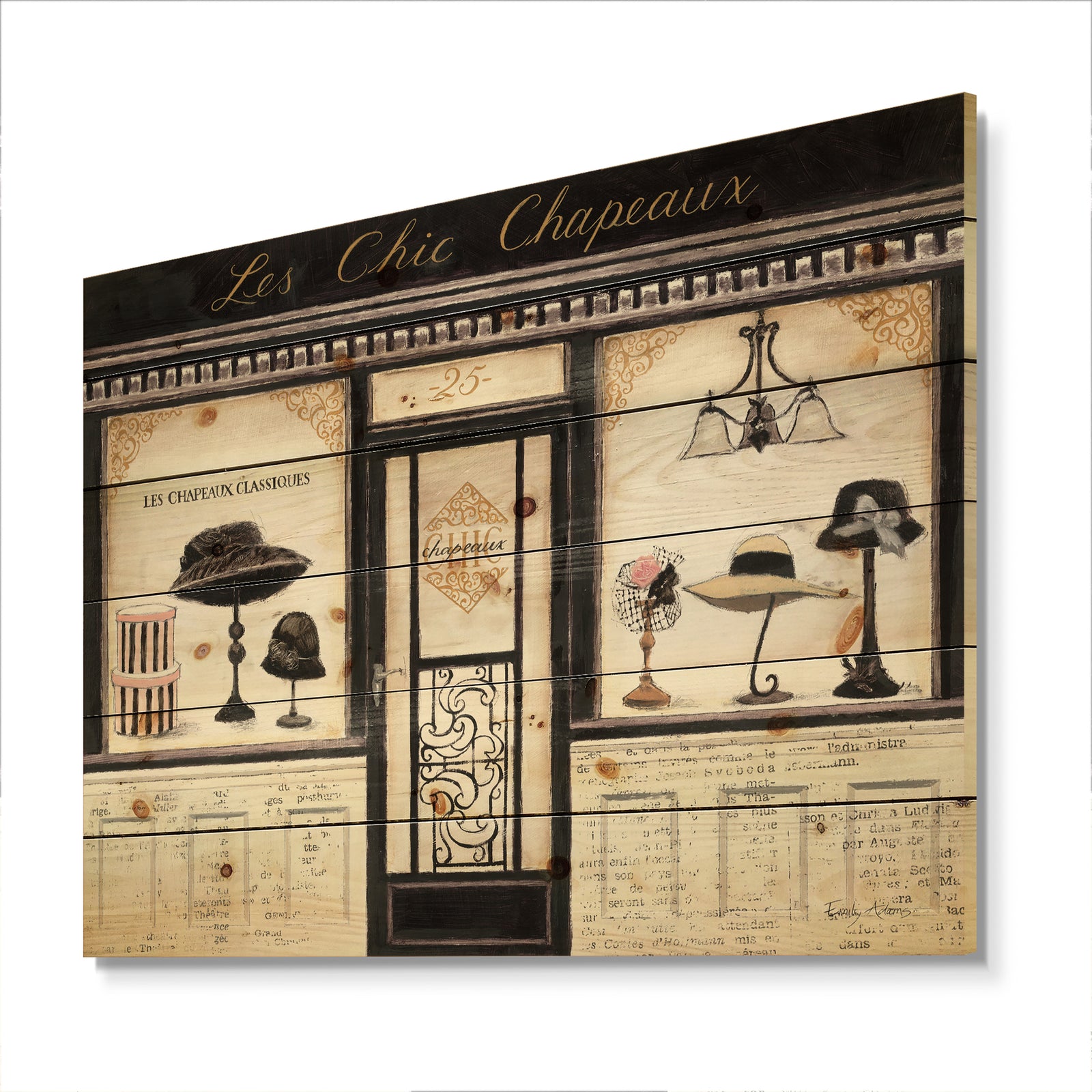 Les Chic Chapeaux French Fashion - Fashion Print on Natural Pine Wood