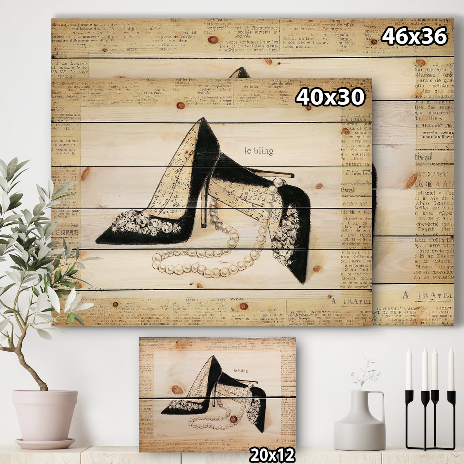 Chic Galm Closet I - Fashion Print on Natural Pine Wood