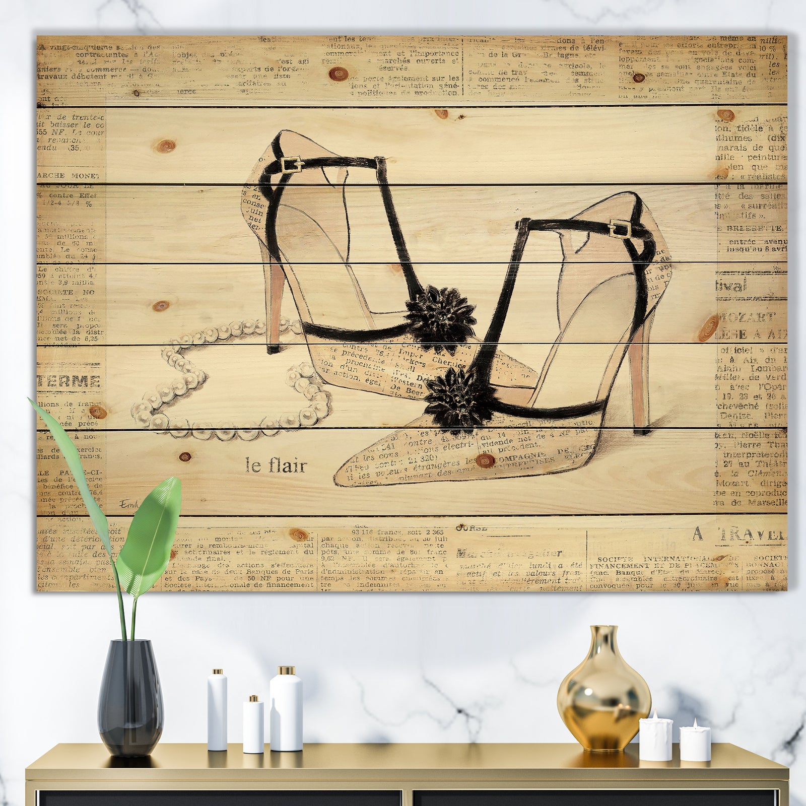Chic Galm Closet III - Fashion Print on Natural Pine Wood