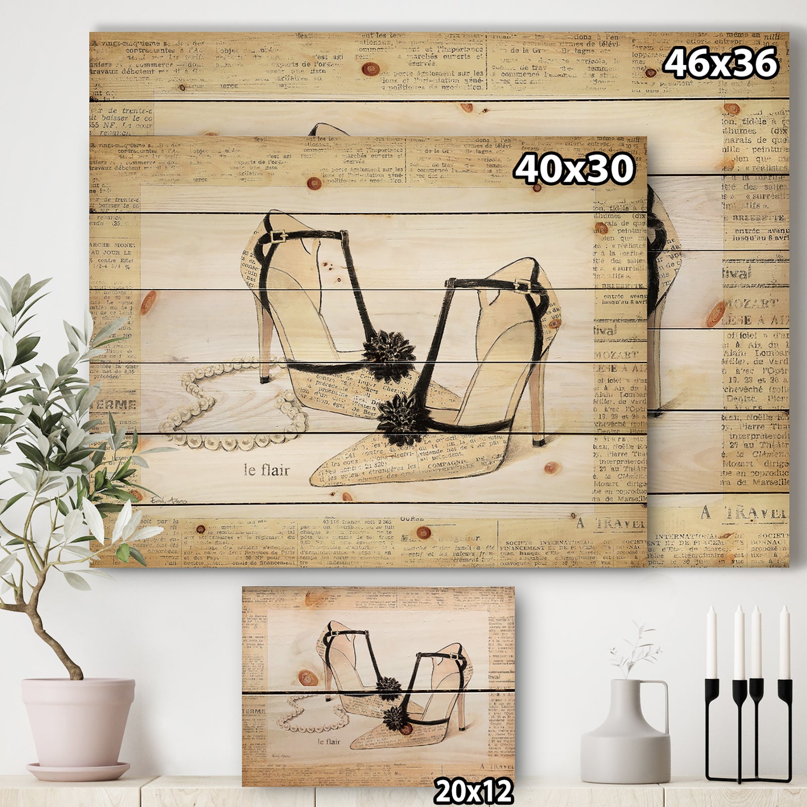 Chic Galm Closet III - Fashion Print on Natural Pine Wood