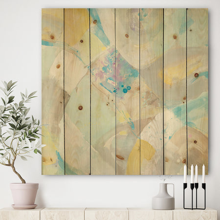 Abstract Compositions of Pastel Blue and Green - Modern & Contemporary Print on Natural Pine Wood
