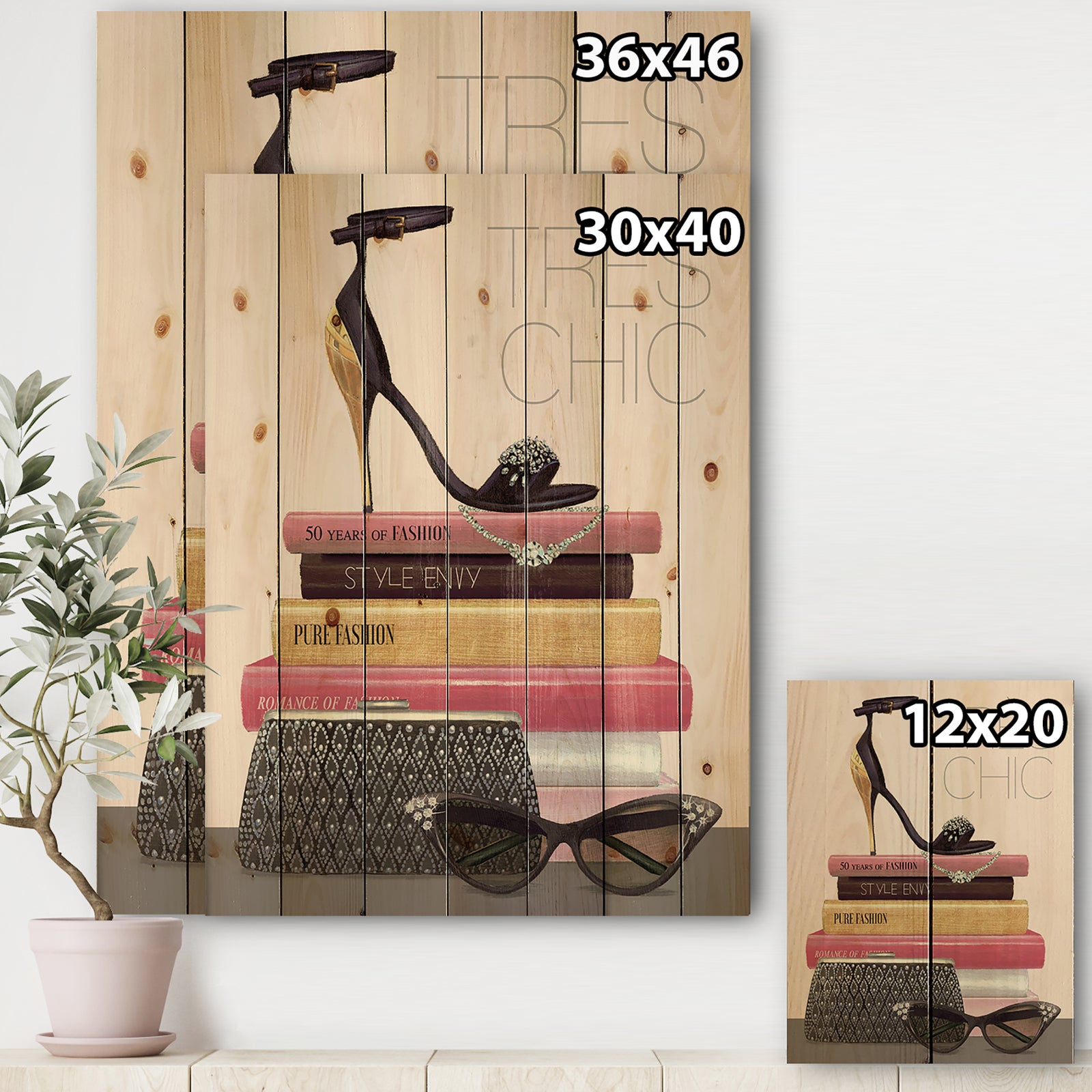 Paris Glamourous Gold Style I - Fashion Print on Natural Pine Wood