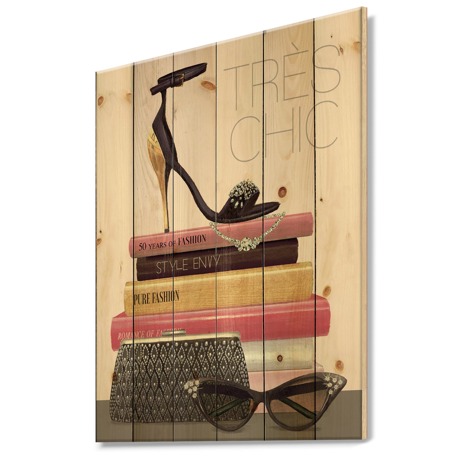 Paris Glamourous Gold Style I - Fashion Print on Natural Pine Wood