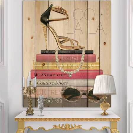 Paris Glamourous Gold Style II - Fashion Print on Natural Pine Wood
